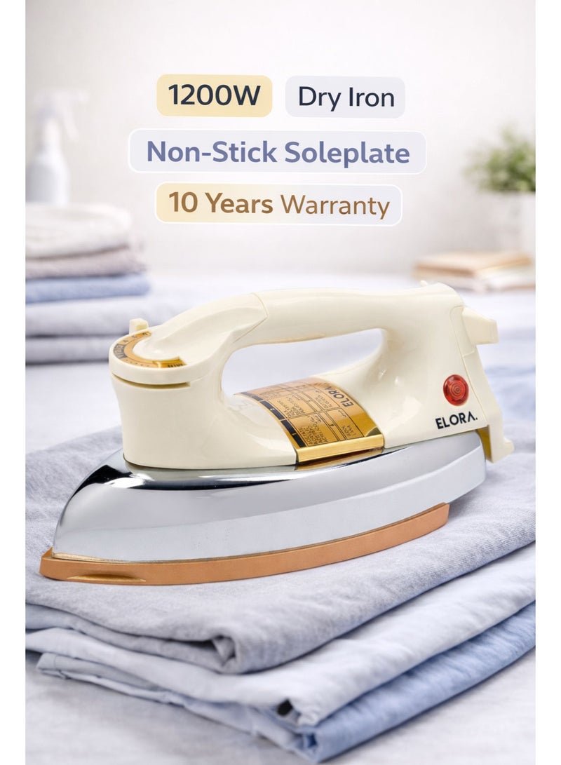 Elora Dry Iron | EL-DI-1001 | 1200W | Non-Stick Soleplate | Heavyweight Design | 10 Years Warranty - Image 1